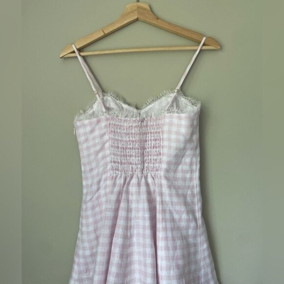 NEW LoveShackFancy Shai Linen Gingham Mini Dress Pink | US 2 UK 6 - Picture 8 of 14